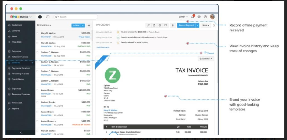 Zoho invoice mejor plataforma que InvoicEra